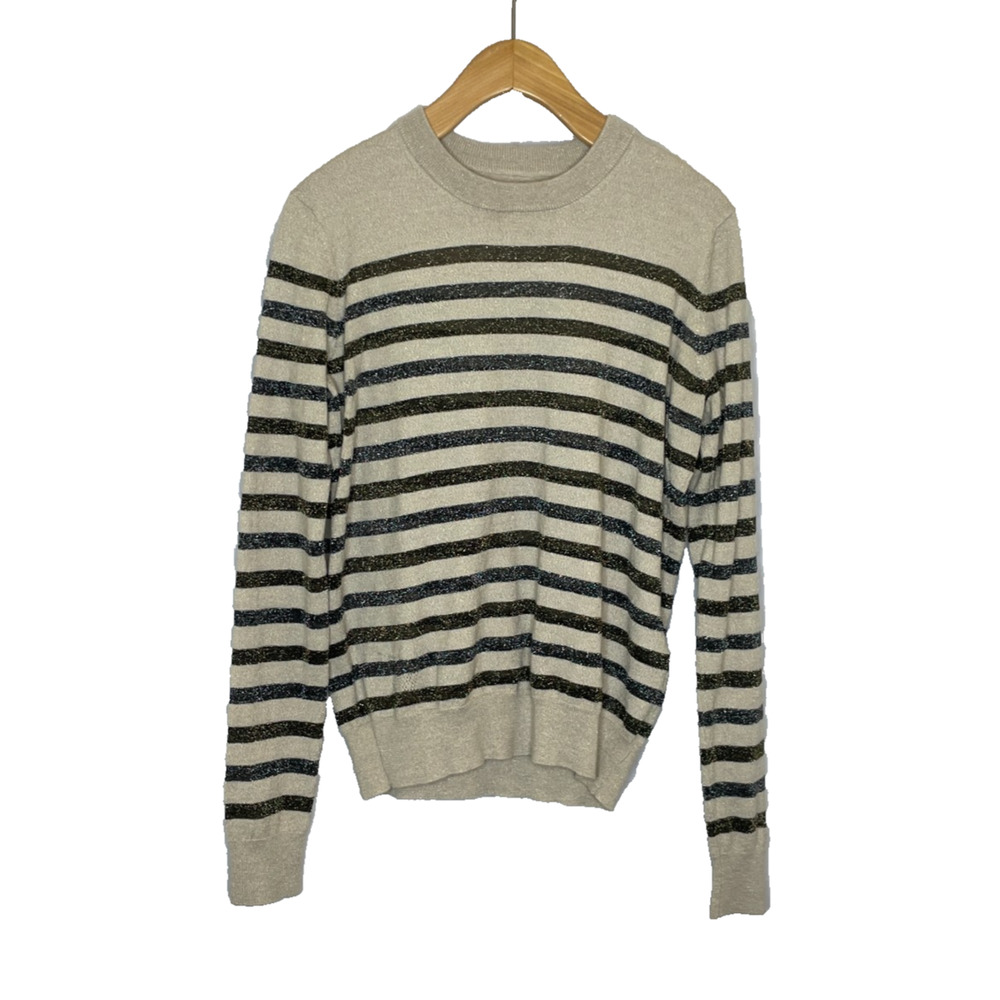 Women's Small Zadig & Voltaire Life We Stripes Beige Lurex Crewneck Sweater